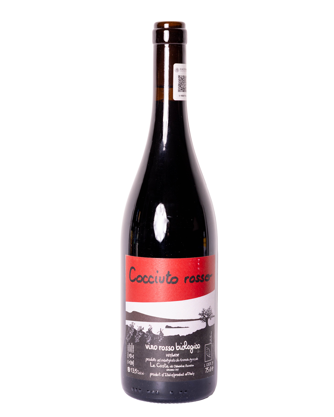 Botella de vino tinto natural Cocciuto Rosso 2021 de Le Coste de Lazio Italia