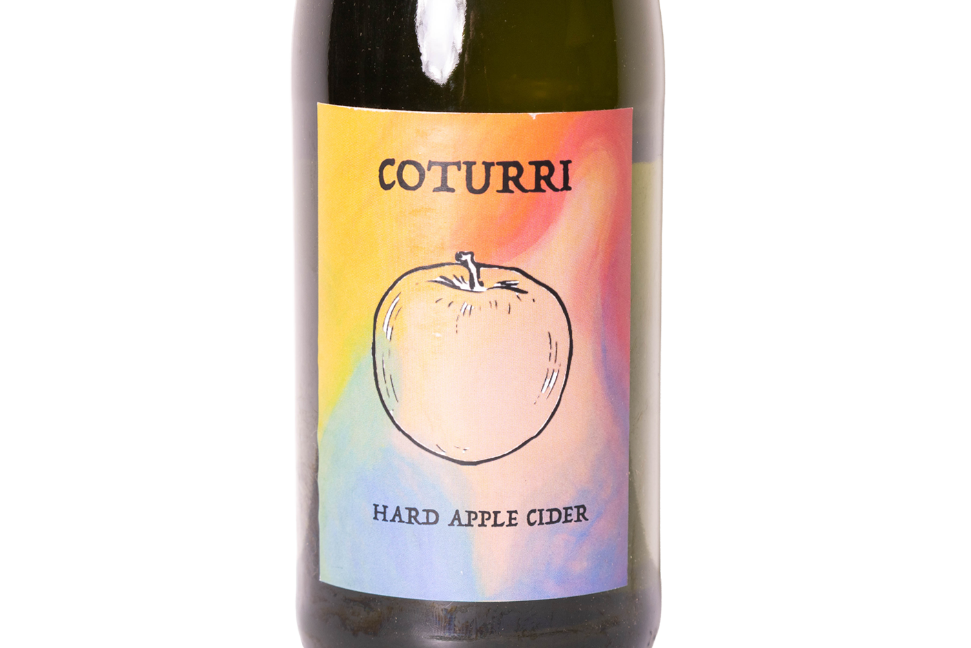 closeup de etiqueta de sidra Hard Apple Cider de Tony Coturri