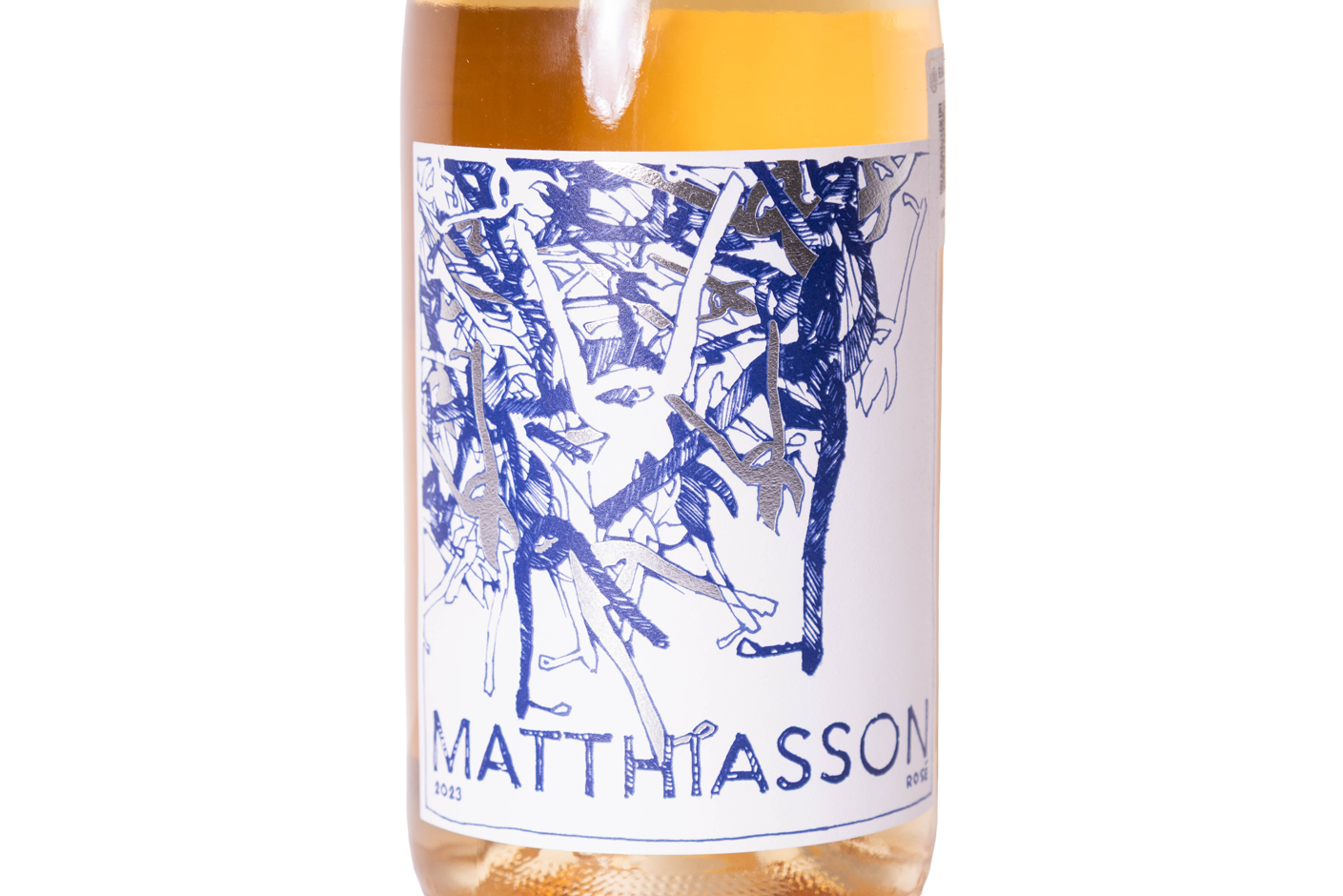 closeup de etiqueta de Rose 2023 de Matthiasson Winery en Napa Valley