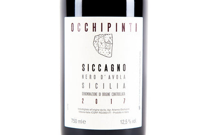 etiqueta de vino tinto Siccagno de Arianna occhipinti.