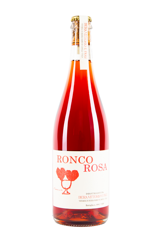 Ronco rosa, bera vittorio e figli, bera, vino espumoso, pet nat, vino rosado, vino natural, natural wine, vino salvaje, salvaje vinos, vino vivo, vino italiano, italia, tienda de vinos, vino online, comprar vino